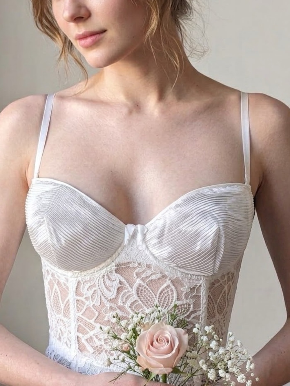 La Perla documented Ivory pleated Lace Strapless Bustier #014